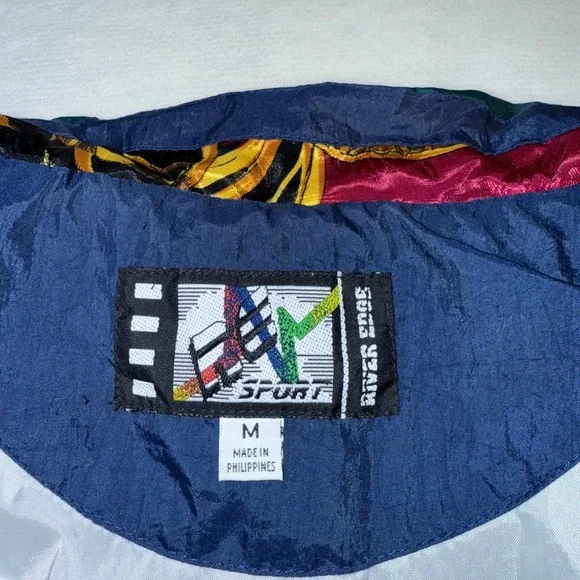 River Edge 80's Sport Windbreaker Jacket Sz M Colorful Baroque Print Nylon Track - Picture 5 of 9